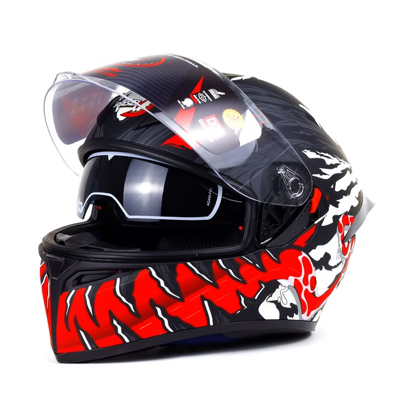 CASCO CERRADO NEGRO CON ROJO Y BLANCO (XXL)