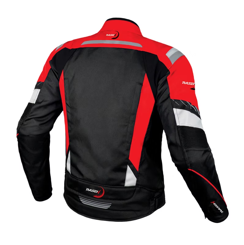 CHAMARRA DEPORTIVA CON PROTECCIONES NEGRO CON ROJO Y REFLEJANTE GRIS (XXXL)			 