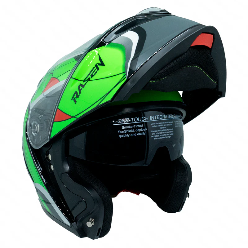 CASCO ABATIBLE DEPORTIVO NEGRO CON VERDE FLOURECENTE (XL)