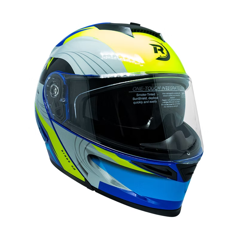 CASCO ABATIBLE DEPORTIVO AZUL CON FRANJAS GRIS