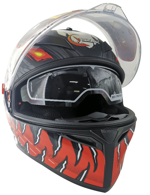 CASCO CERRADO NEGRO CON ROJO Y BLANCO