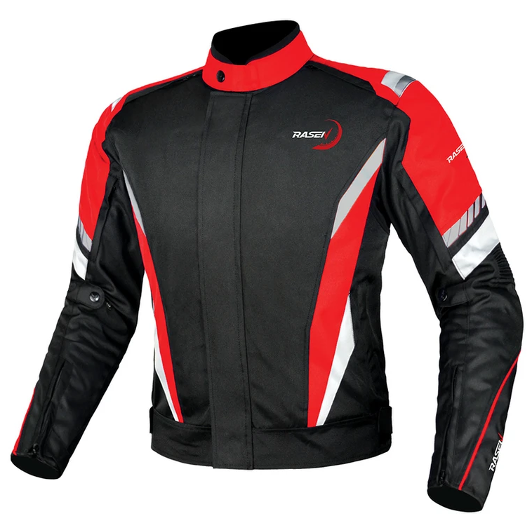  CHAMARRA DEPORTIVA CON PROTECCIONES NEGRO CON ROJO Y REFLEJANTE GRIS (XL)			 