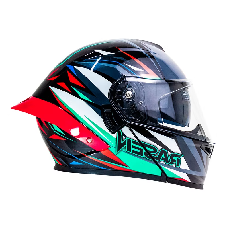 CASCO DEPORTIVO ABATIBLE NEGRO CON FRANJAS ROJAS (XL)