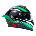 CASCO DEPORTIVO ABATIBLE VERDE CON FRANJAS NEGRAS (M)