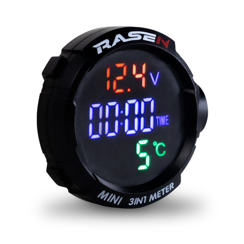 [RS-GRL-12026R-BU-GN] VOLTIMETRO REDONDO COLOR ROJO TIEMPO COLOR AZUL TEMP COLOR VERDE CON SUJECION AL ESPEJO
