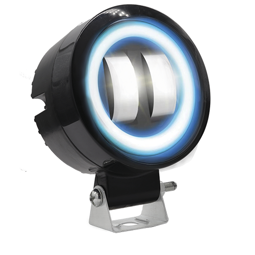 [RS-LED-13041W-BU] FARO 2 LED REDONDO CON LUPA LUZ BLANCA FIJA Y ESTROBO OPCIONAL