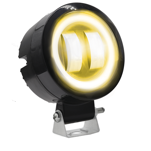 [RS-LED-13041W-Y] FARO 2 LED REDONDO CON LUPA LUZ BLANCA FIJA Y ESTROBO OPCIONAL