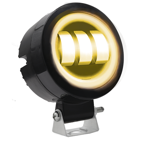[RS-LED-13075W-Y] FARO AUXILIAR LED CON LUPA REDONDO CON 3 LED OJO DE ANGEL CON LUZ BLANCA FIJA Y ESTROBO