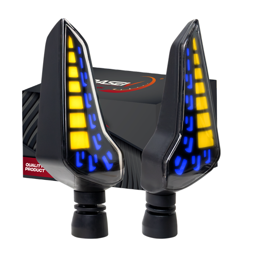 [RS-DIR-0063Y-BU] DIRECCIONAL LED SECUENCIAL TIPO BOOMERANG (AMARILLO-AZUL)