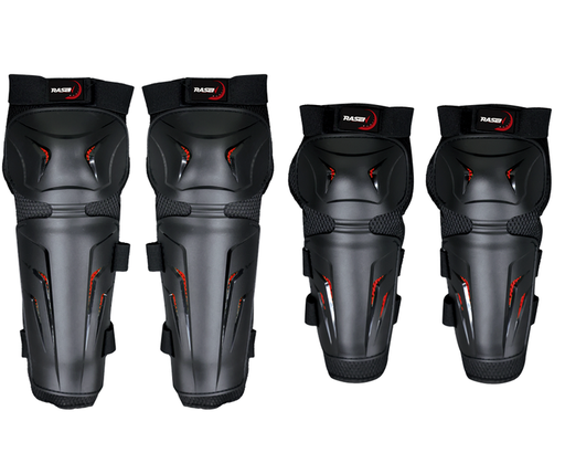 [RS-SPO-19002]  CONJUNTO DE 4 PZAS DECODERAS Y RODILLERAS ANTICAIDA CON FRANJAS ROJAS			 