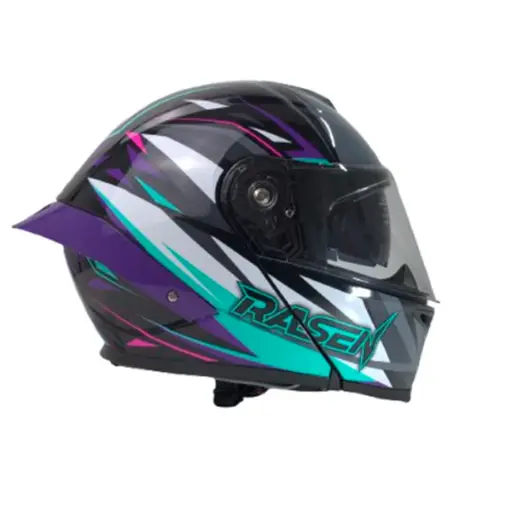 [CAS-ABA-30013L] CASCO DEPORTIVO ABATIBLE NEGRO CON FRNAJAS MORADAS (L)
